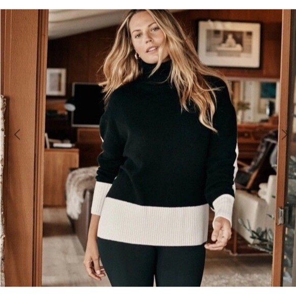 Summersalt Sweater Womens Small Cashmere Fine Merino Wool Two Tone White Black - Picture 2 of 8